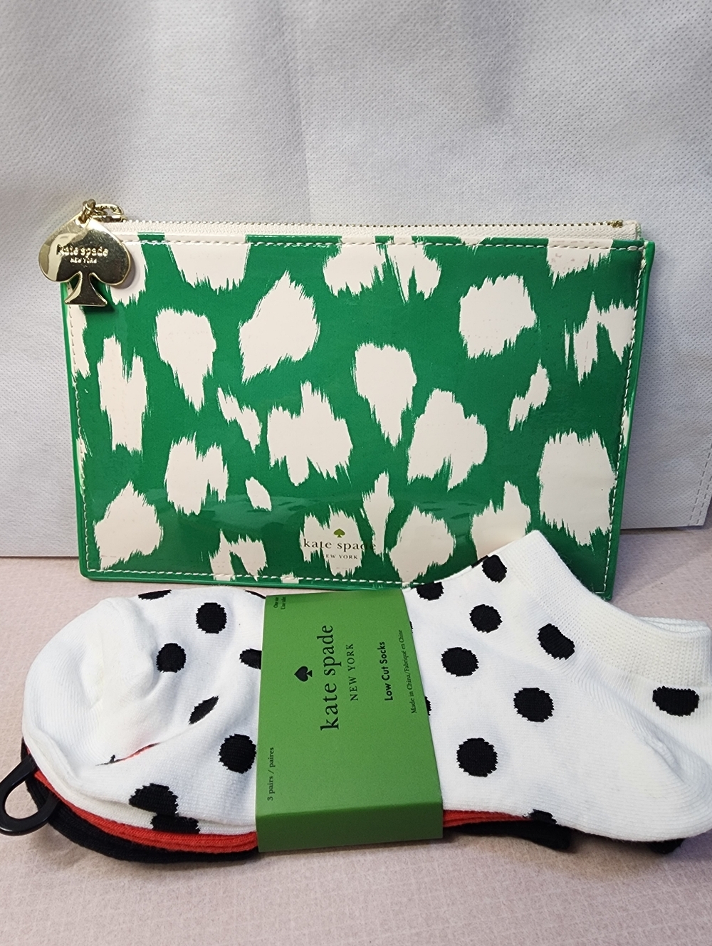 Kate Spade Painterly Cheetah Pouch With Pull Charm & Kate Spade Socks 3 Pair